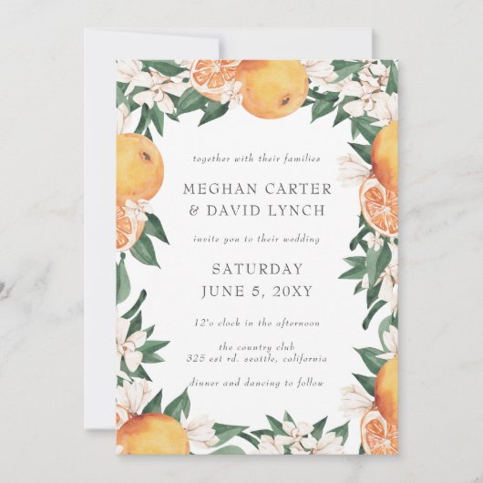 Orange Blossoms Citrus Botanical Wedding  Kaart (Voorkant)