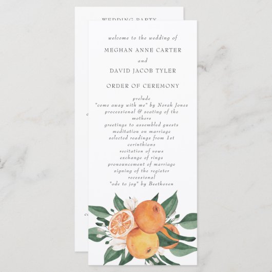 Orange Blossoms Citrus Botanical Wedding  Programmakaart (Voorkant / Achterkant)