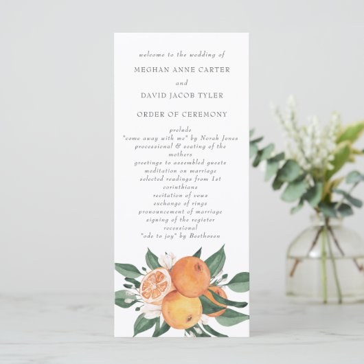 Orange Blossoms Citrus Botanical Wedding Programmakaart (Staand voorkant)