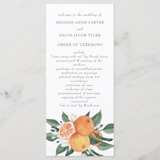 Orange Blossoms Citrus Botanical Wedding  Programmakaart (Voorkant)