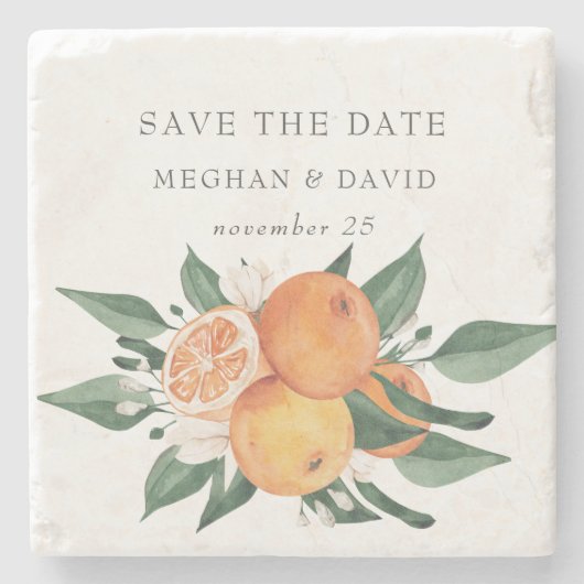 Orange Blossoms Citrus Botanical Wedding Stenen Onderzetter (Voorkant)