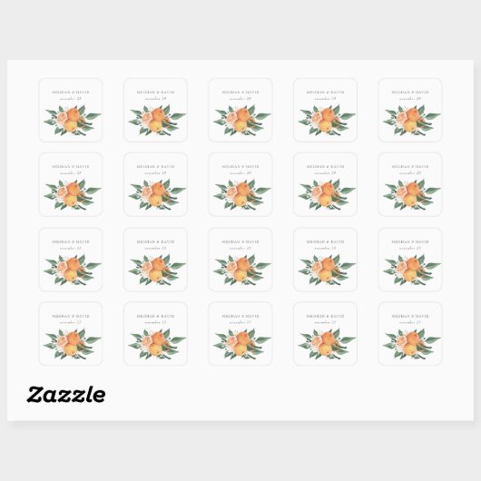 Orange Blossoms Citrus Botanical Wedding  Vierkante Sticker (Vel)