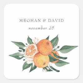 Orange Blossoms Citrus Botanical Wedding  Vierkante Sticker