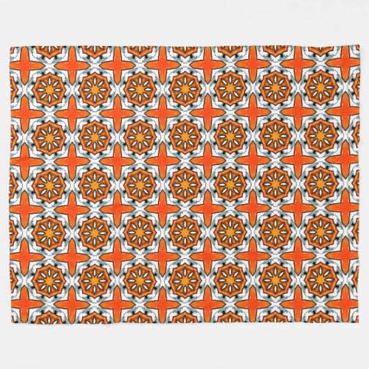 Orange, blue and white geometric mandala fleece deken (Voorkant (Horizontaal))