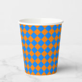 Orange Blue Checker Diamond Pattern Papieren Bekers (Links)