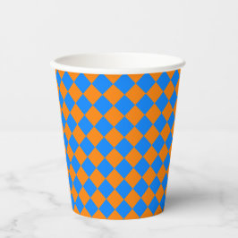Orange Blue Checker Diamond Pattern Papieren Bekers