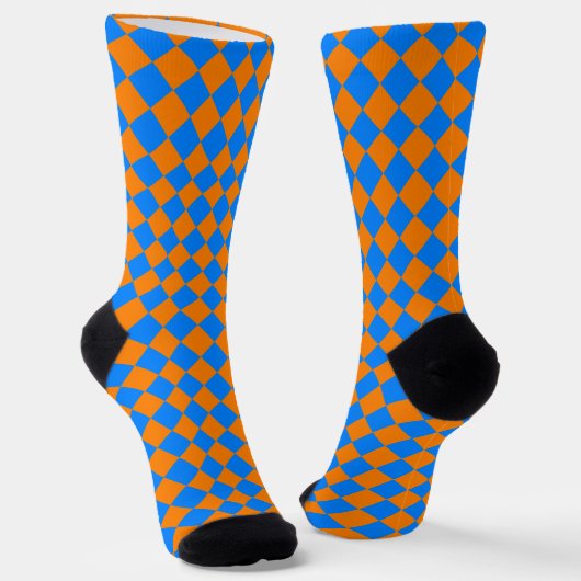 Orange Blue Checker Diamond Pattern Sokken (Gebogen)