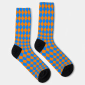Orange Blue Checker Diamond Pattern Sokken (Rechts)