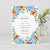 Orange Blue Floral Spring Wedding Kaart (Staand voorkant)