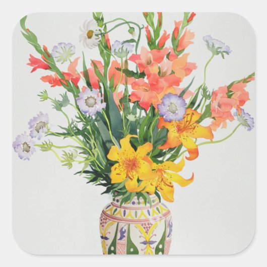 Orange & Blue Flowers in a Moroccan Vase Vierkante Sticker (Voorkant)