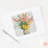 Orange & Blue Flowers in a Moroccan Vase Vierkante Sticker (Envelop)
