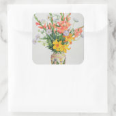 Orange & Blue Flowers in a Moroccan Vase Vierkante Sticker (Tas)
