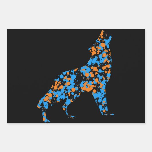 Orange Blue Wolf Splattered Paint Inpakpapier Vel (Voorkant 2)