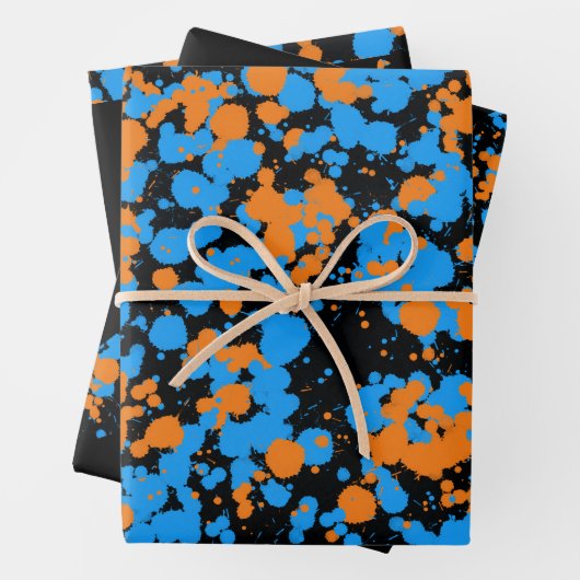 Orange Blue Wolf Splattered Paint Inpakpapier Vel (In situ)