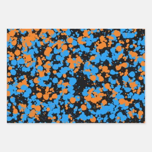 Orange Blue Wolf Splattered Paint Inpakpapier Vel (Voorkant)