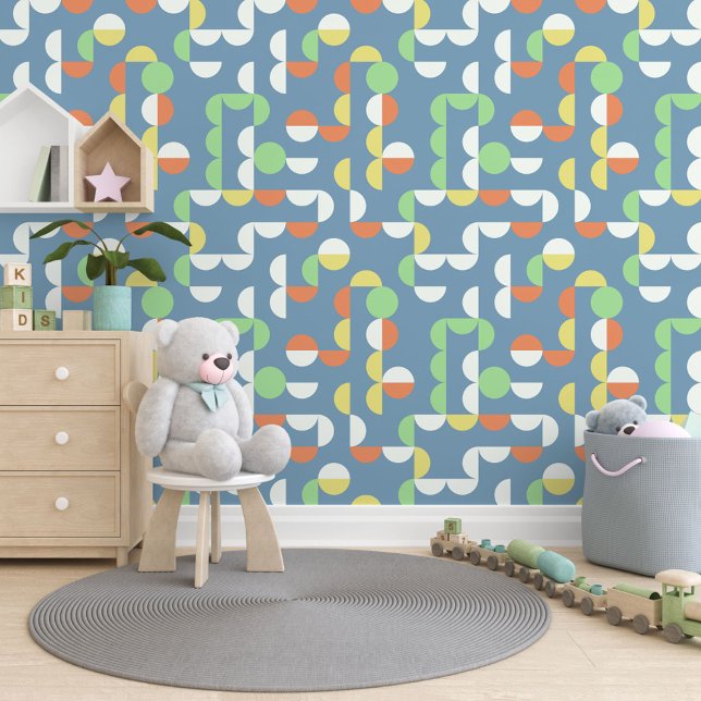 Orange Blue Yellow Mint Green Circles Art Pattern Behang (Creator heeft geüpload)