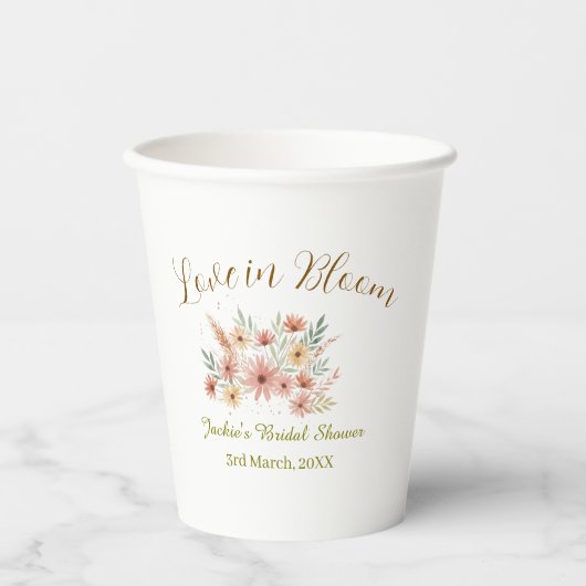 Orange boho love in Bloom bridal shower name retro Papieren Bekers (Voorkant)