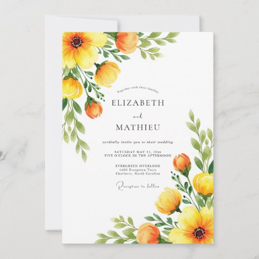 Orange Botanical Blossom Wedding Kaart (Voorkant)