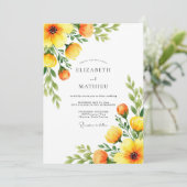 Orange Botanical Blossom Wedding Kaart (Staand voorkant)