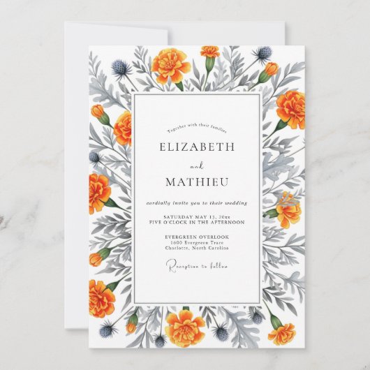 Orange Botanical Romance Wedding Kaart (Voorkant)