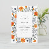 Orange Botanical Romance Wedding Kaart (Staand voorkant)