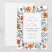 Orange Botanical Romance Wedding Kaart (Voorkant / Achterkant)