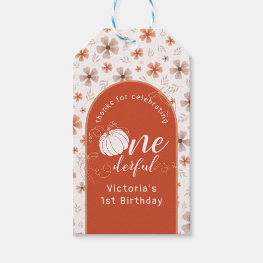 ORANGE BOW & ARCH FALL PUMPKIN FLOWERS BIRTHDAY CADEAULABEL (Voorkant)