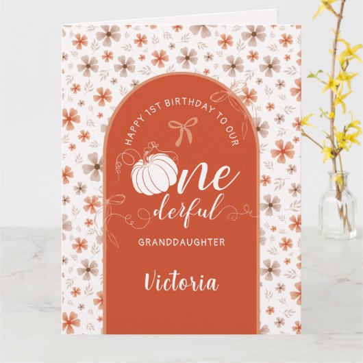 ORANGE BOW & ARCH FALL PUMPKIN FLOWERS BIRTHDAY KAART (Gele Bloem)