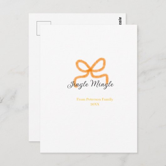 Orange bow jingle Mingle retro boho family namdate Briefkaart (Voorkant / Achterkant)