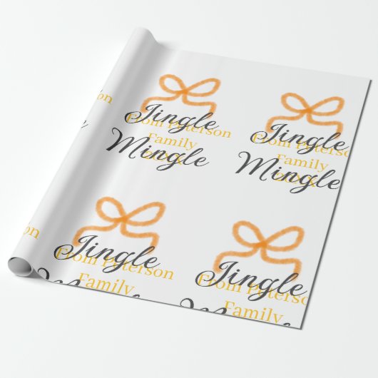 Orange bow jingle Mingle retro boho family namdate Cadeaupapier (Uitgerold)