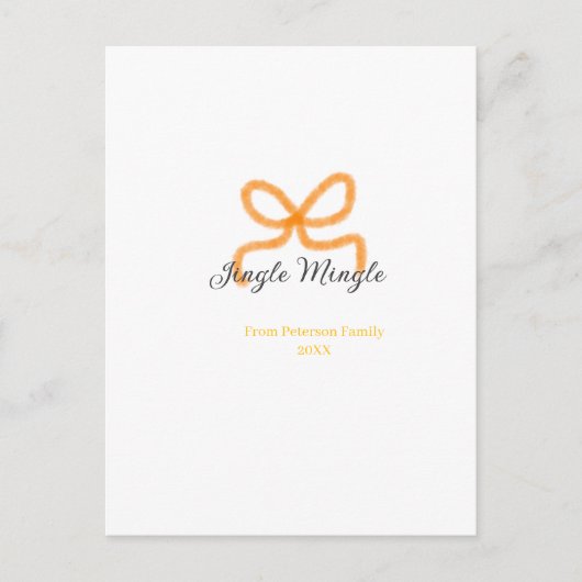 Orange bow jingle Mingle retro boho family namdate Feestdagenkaart (Voorkant)