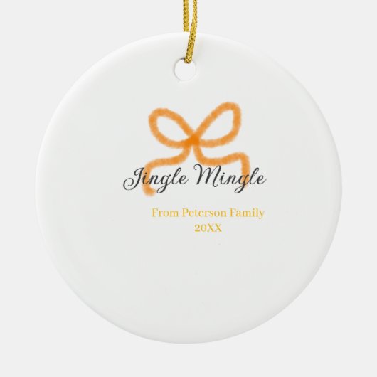 Orange bow jingle Mingle retro boho family namdate Keramisch Ornament (Voorkant)