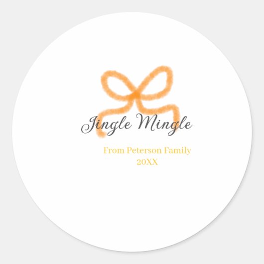 Orange bow jingle Mingle retro boho family namdate Ronde Sticker (Voorkant)