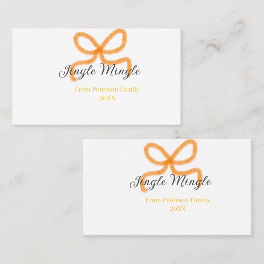 Orange bow jingle Mingle retro boho family namdate Visitekaartje (Voorkant / Achterkant)