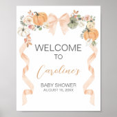 Orange Bow Pumpkin Baby Shower Welcome Sign Poster (Voorkant)