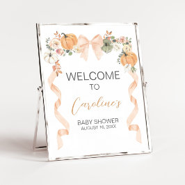 Orange Bow Pumpkin Baby Shower Welcome Sign Poster