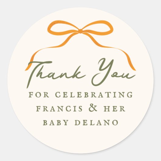 Orange Bow Simple Thank You Ronde Sticker (Voorkant)
