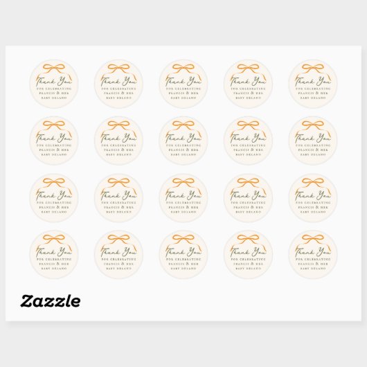 Orange Bow Simple Thank You Ronde Sticker (Vel)