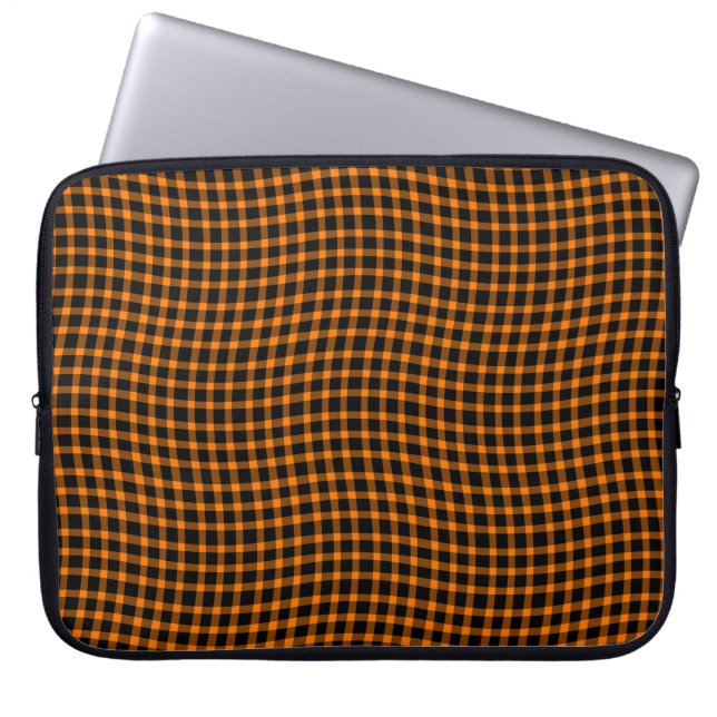 Orange Brown Plaid Checker Seamless Pattern Laptop Sleeve (Voorkant)