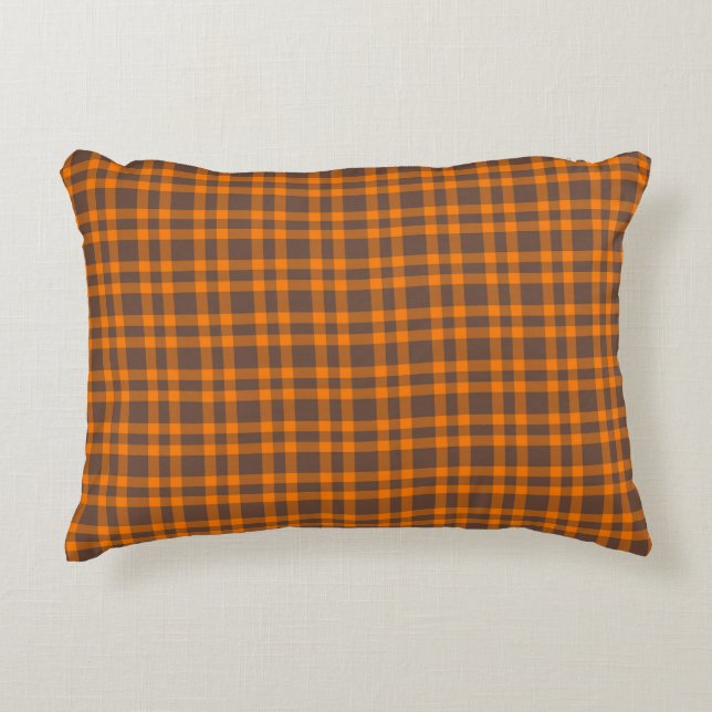 Orange Brown Plaid Pattern Accent Kussen (Voorkant)