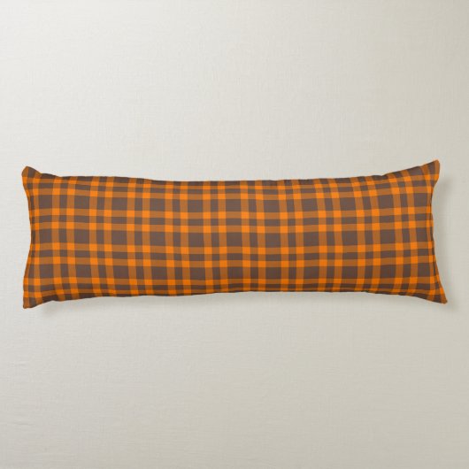 Orange Brown Plaid Pattern Lichaamskussen (Achterkant)