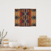 Orange Brown Red Teal Blue Ethnic Tribal Mosaic Poster (Keuken)