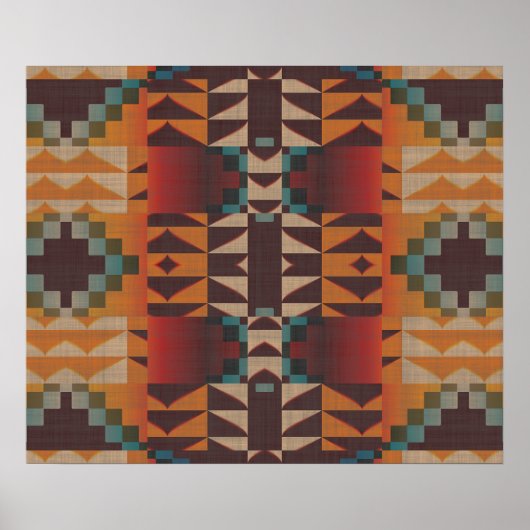 Orange Brown Red Teal Blue Ethnic Tribal Mosaic Poster (Voorkant)