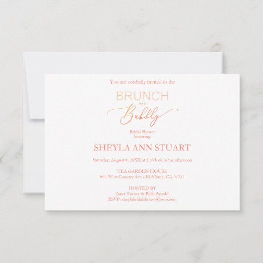 Orange Brunch Bubbly Bridal Shower Typography Kaart (Achterkant)