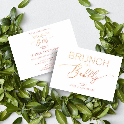 Orange Brunch Bubbly Bridal Shower Typography Kaart