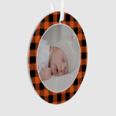 ORANGE BUFFALO PLAID NAME Photo Christmas Keepsake Ornament (voorkant)