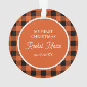 ORANGE BUFFALO PLAID NAME Photo Christmas Keepsake Ornament (achterkant)