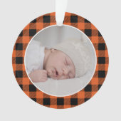ORANGE BUFFALO PLAID NAME Photo Christmas Keepsake Ornament (voorkant)