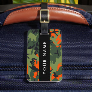 Orange Camouflage Pattern, Your name, Personalize Bagagelabel