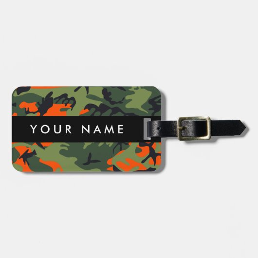 Orange Camouflage Pattern, Your name, Personalize Bagagelabel (Voorkant horizontaal)